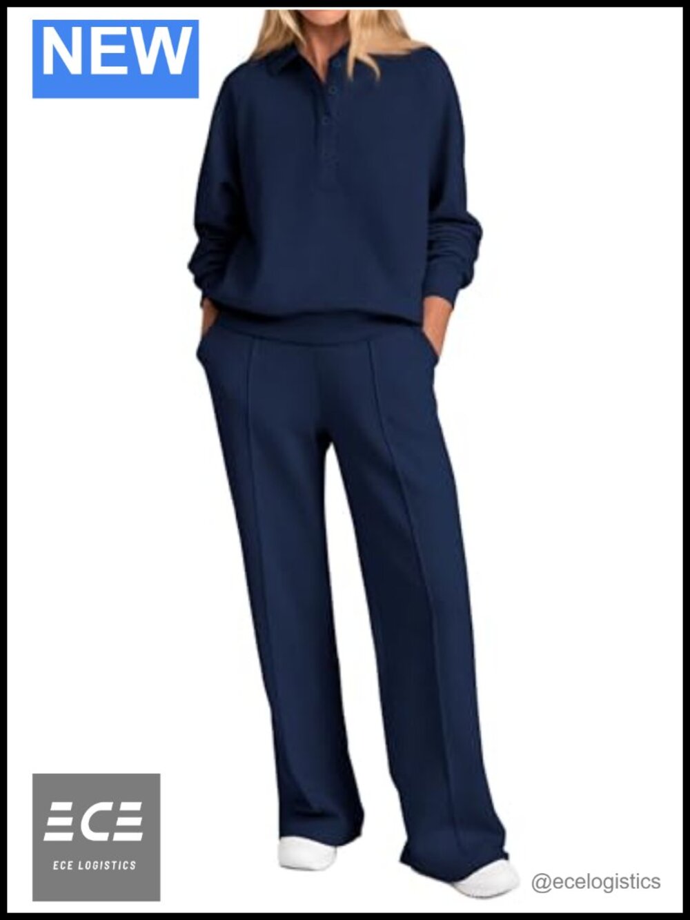 Women 2 Piece Sweatsuit Set Quarter Button Wide Leg Lounge Travel